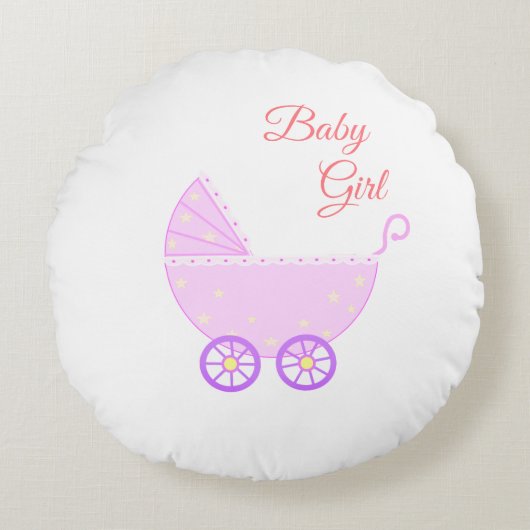 美しいベビーガールのベビーカーを白に ラウンドクッション (正面)
