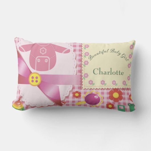 美しいベビーガールの花のおもちゃをパーソナライズ ランバークッション (正面)