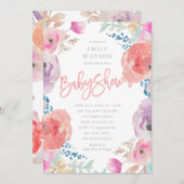 美しいベビーシャワー招待状フローラ水彩 招待状 (正面/裏面)