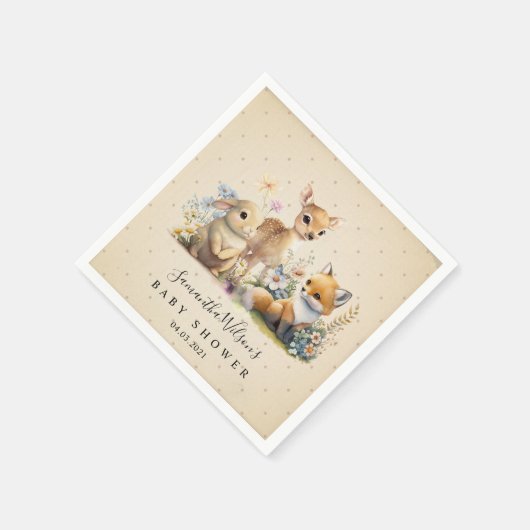 美しいベビーバニーディアーキツネフローラベビーシャワーN スタンダードカクテルナプキン (角)