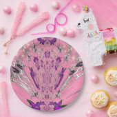 美しいベビーピンクとパープルのモノグラムペーパープレート ペーパープレート (パーティー)