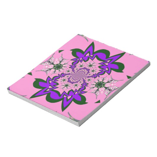 美しいベビーピンクのフローラ紫の色合いモチーフのモノ ノートパッド (回転)