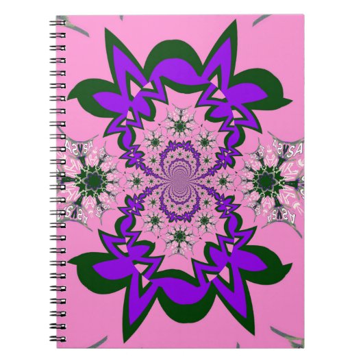 美しいベビーピンクのフローラ紫の色合いモチーフのモノ ノートブック (正面)