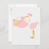美しいベビーピンクコウノトリ女の子だ！ 案内ポストカード (正面/裏面)