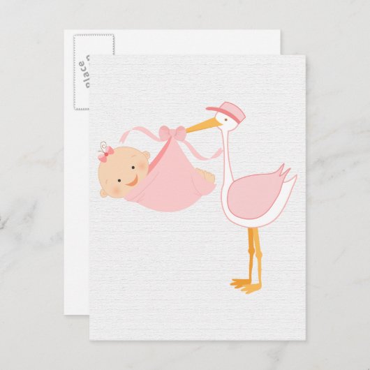 美しいベビーピンクコウノトリ女の子だ！ 案内ポストカード (正面/裏面)