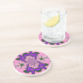 美しいベビーピンクフローラ紫の色合いモチーフ コースター (側面)