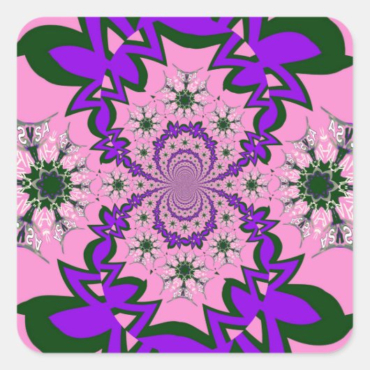 美しいベビーピンクフローラ紫の色合いモチーフ スクエアシール (正面)