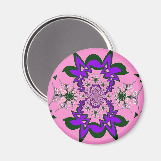 美しいベビーピンクフローラ紫の色合いモチーフ マグネット (正面/裏面)