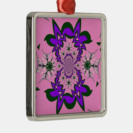 美しいベビーピンクフローラ紫の色合いモチーフ メタルオーナメント (右)