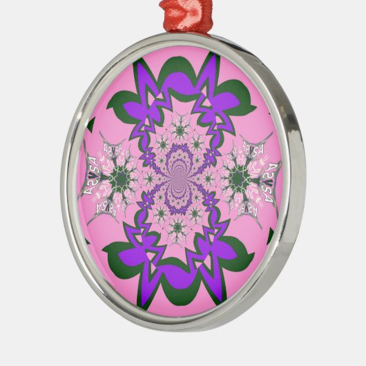 美しいベビーピンクフローラ紫の色合いモチーフ メタルオーナメント (左)