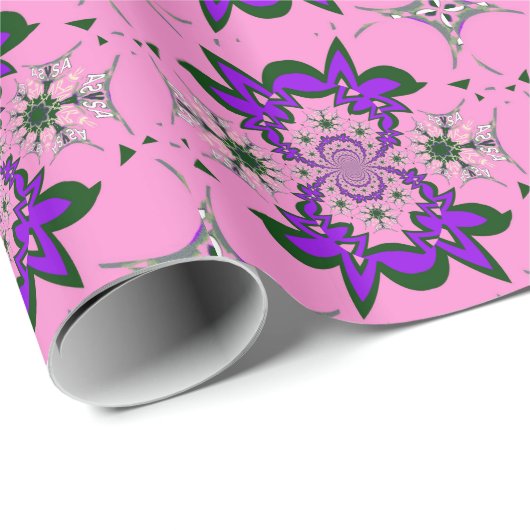 美しいベビーピンクフローラ紫の色合いモチーフ ラッピングペーパー (ロールコーナー)