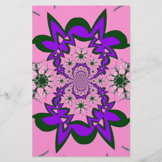 美しいベビーピンクフローラ紫の色合いモチーフ 便箋 (正面)