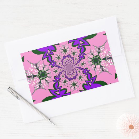 美しいベビーピンクフローラ紫の色合いモチーフ 長方形シール (封筒)