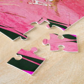 美しいベビーピンク紫の色合いのモチーフのモノグラム ジグソーパズル (側面)