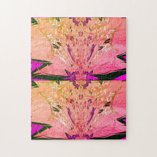 美しいベビーピンク紫の色合いのモチーフのモノグラム ジグソーパズル (縦)