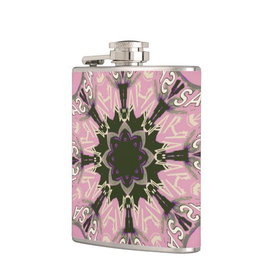 美しいベビーピンク紫の色合いのモチーフのモノグラム フラスク (左)