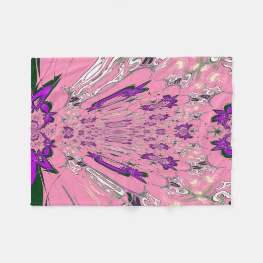 美しいベビーピンク紫の色合いのモチーフのモノグラム フリースブランケット (正面(横))