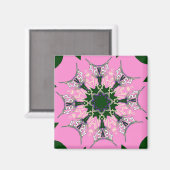 美しいベビーピンク紫の色合いのモチーフのモノグラム マグネット (正面/裏面)