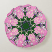 美しいベビーピンク紫の色合いのモチーフのモノグラム ラウンドクッション (裏面)