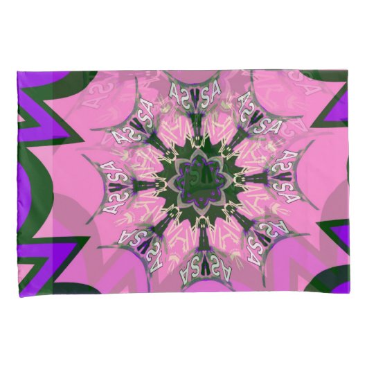 美しいベビーピンク紫の色合いのモチーフのモノグラム 枕カバー (正面右)