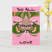 美しいベビーピンク緑と白の万華鏡のように千変万化するパターン カード (黄色い花)