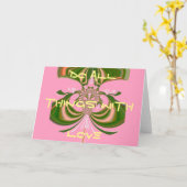 美しいベビーピンク緑と白の万華鏡のように千変万化するパターン カード (黄色い花)