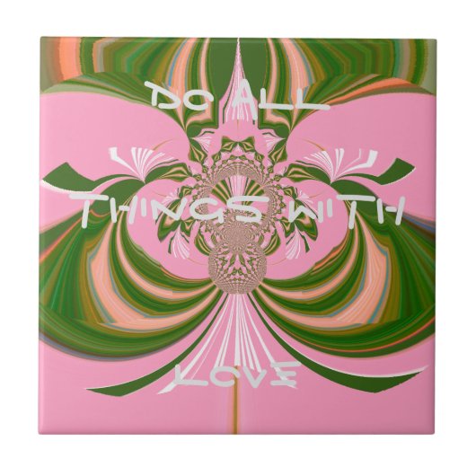 美しいベビーピンク緑と白の万華鏡のように千変万化するパターン タイル (正面)