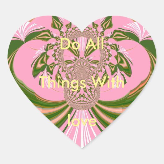 美しいベビーピンク緑と白の万華鏡のように千変万化するパターン ハートシール (正面)