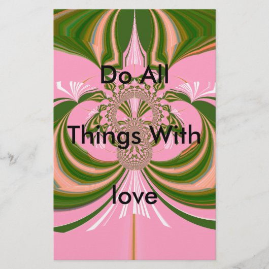 美しいベビーピンク緑と白の万華鏡のように千変万化するパターン 便箋 (正面)