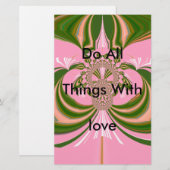 美しいベビーピンク緑と白の万華鏡のように千変万化するパターン 便箋 (正面/裏面)