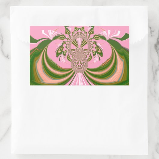 美しいベビーピンク緑と白の万華鏡のように千変万化するパターン 長方形シール (バッグ)