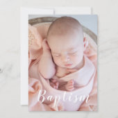 美しいベビーフォトネイビー&赤面フローラバプテスマ 招待状 (正面)