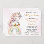 美しいベビーユニコーンとレインボーベビーシャワー 招待状 (正面/裏面)