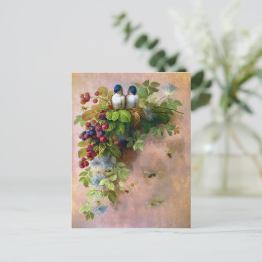 美しいベリーつる植物とブルーバードのはがき ポストカード (スタンド正面)