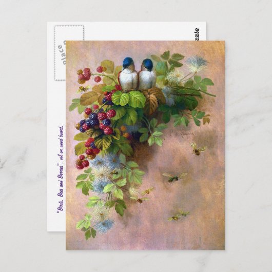 美しいベリーつる植物とブルーバードのはがき ポストカード (正面/裏面)