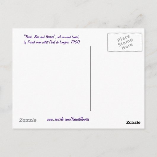 美しいベリーつる植物とブルーバードのはがき ポストカード (裏面)