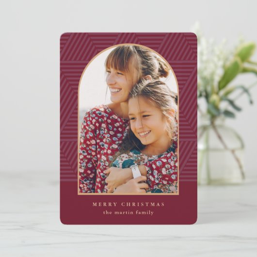 美しいベリー幾何学的パターン写真クリスマス シーズンカード (スタンド正面)