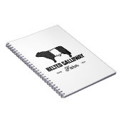 美しいベルテッドガロウェイ牛の丸いバッジまたはデザイン ノートブック (右側)