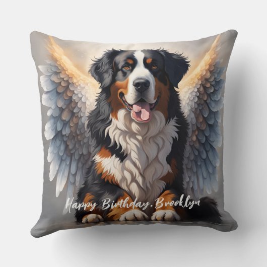 美しいベルネーゼの山犬と翼 クッション (裏面)
