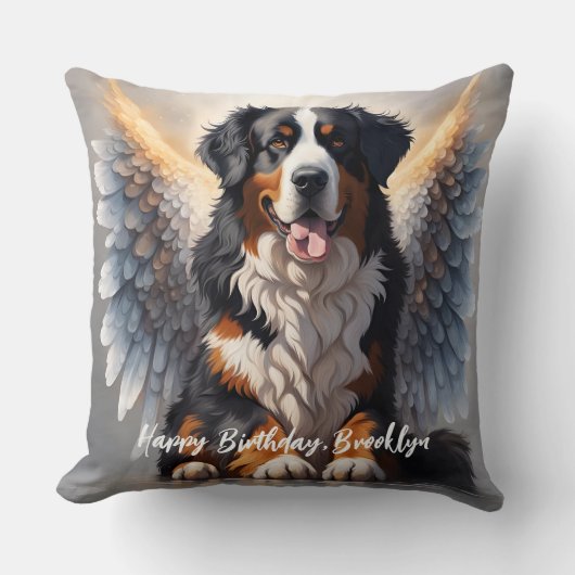 美しいベルネーゼの山犬と翼 クッション (正面)