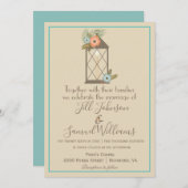 美しいベージュとブルーキャンドルランタン結婚ズ 招待状 (正面/裏面)