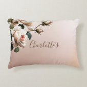 美しいベージュのローズ ブライダルシャワー アクセントクッション (正面)