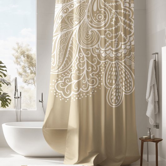 美しいベージュ&ホワイトヴィンテージレースシャワーカーテン シャワーカーテン