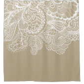 美しいベージュ&ホワイトヴィンテージレースシャワーカーテン シャワーカーテン (正面)