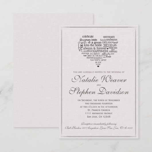 美しいベージュ 招待状 (正面/裏面)