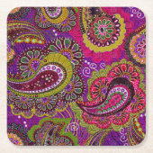 美しいペイズリーコースターセット スクエアペーパーコースター (正面)