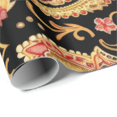 美しいペイズリーパターンダークアンドレッドデザイン ラッピングペーパー (ロールコーナー)