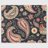 美しいペイズリーパターンダークネイビーとレッドミックス ラッピングペーパー (フラット)