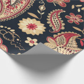 美しいペイズリーパターンダークネイビーとレッドミックス ラッピングペーパー (角)