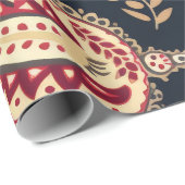 美しいペイズリーパターンダークネイビーとレッドミックス ラッピングペーパー (ロールコーナー)